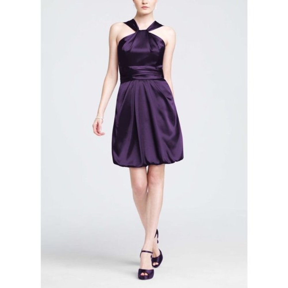 NWT Womens Size 12 David's Bridal Lapis Y Neck Charmeuse Dress with Bubble Hem
